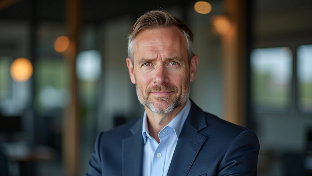 Wirtschaftsjournalist im Alter von 45, Portrait aus Brustansicht, seriöse Atmosphäre, Schreibtisch-Umgebung
