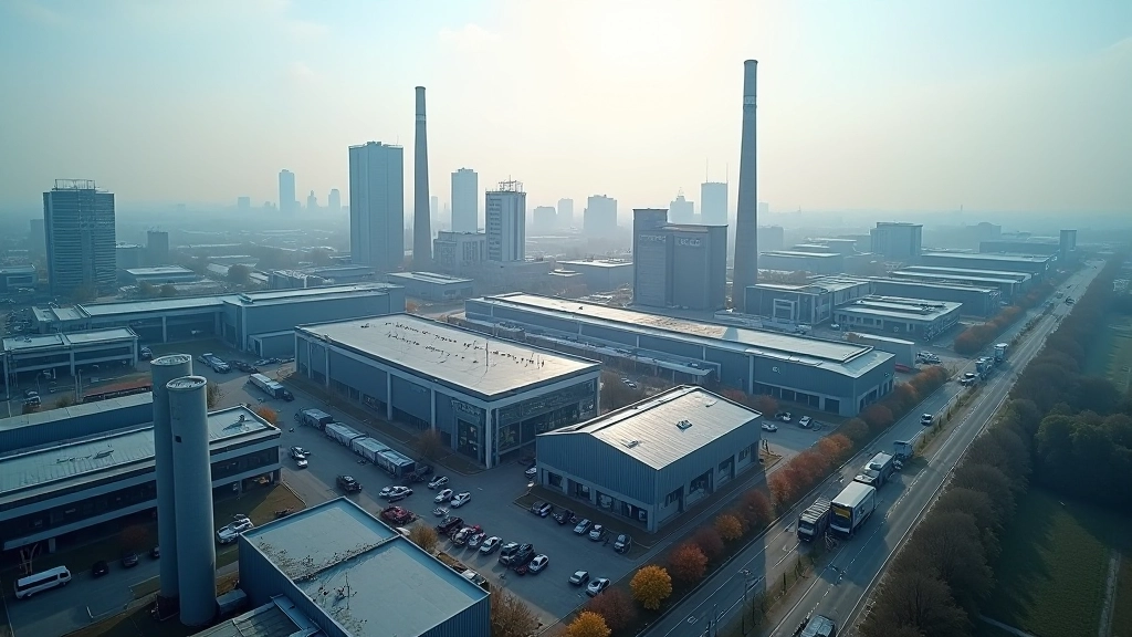 Arbeitsmarkttrends: Industriegebiet München mit modernen Fabriken und Logistikzentren